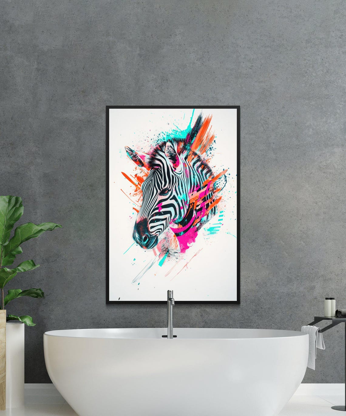 Abstract Zebra Portrait in Neon Splash Paint Modern Wild Poster - Image 4