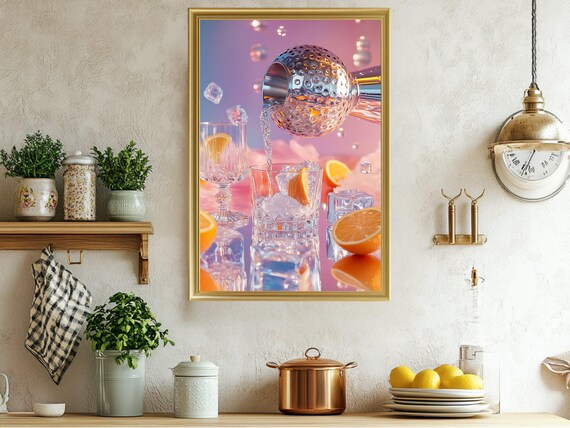 Glamorous Neon Cocktail Pour Party Bar Decor Drink Artwork Poster