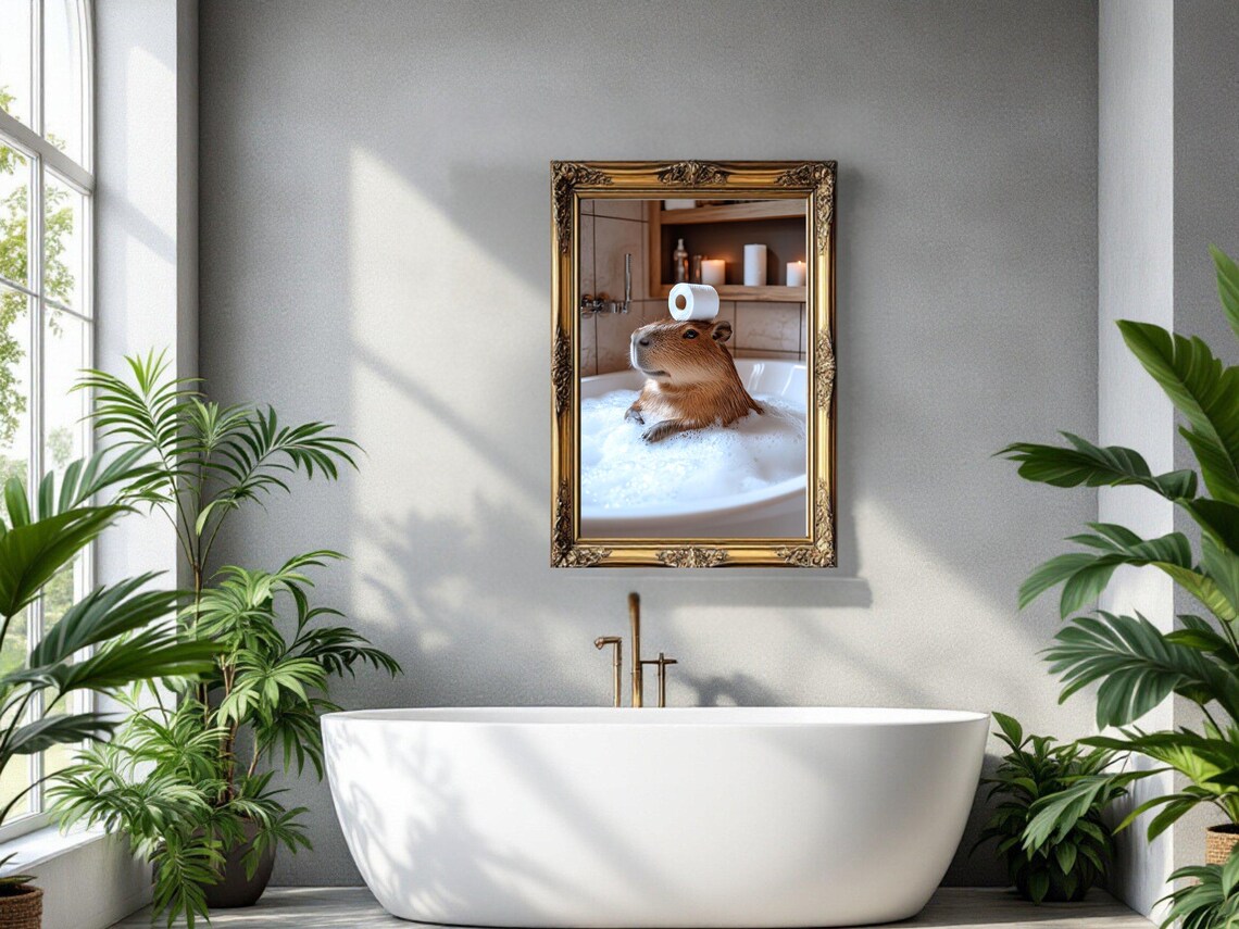 Capybara Relaxing In Bubble Bath With Toilet Paper Funny Poster - Image 3
