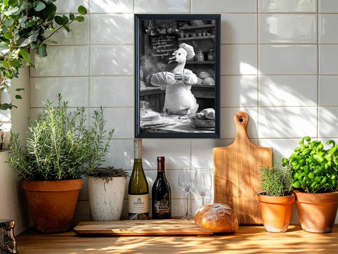 Goose Baker Kneading Dough Funny Animal Bakery Scene Art Print - Image 2