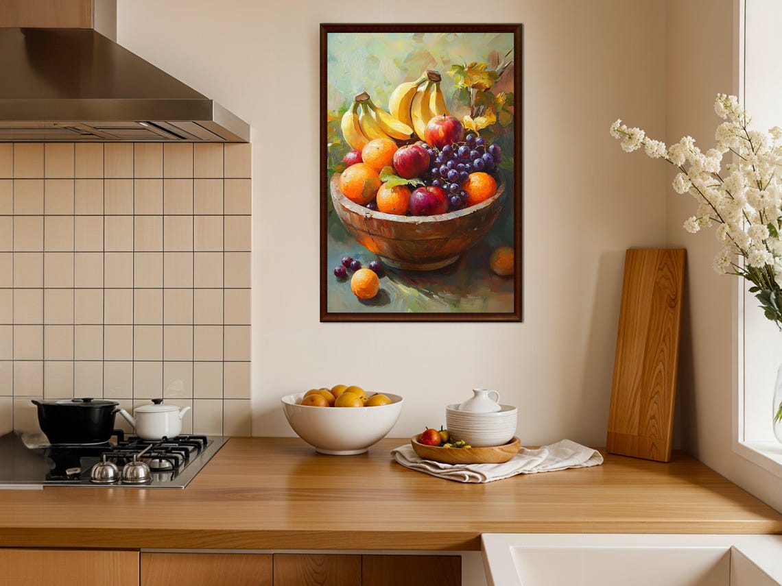 Vibrant Wooden Bowl Overflowing with Fresh Fruit Still Life Poster - Image 3
