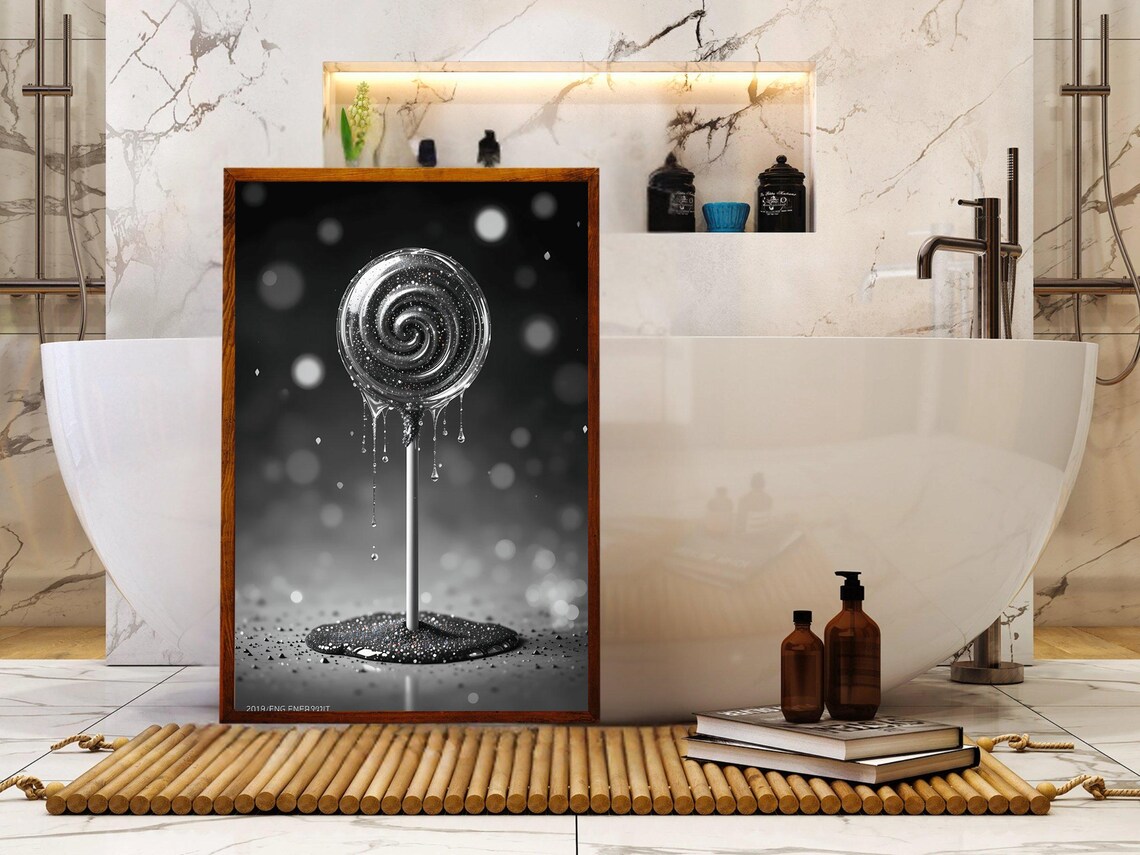 Melting Black Glitter Lollipop Swirl Dark Candy Sweet Art Poster - Image 4
