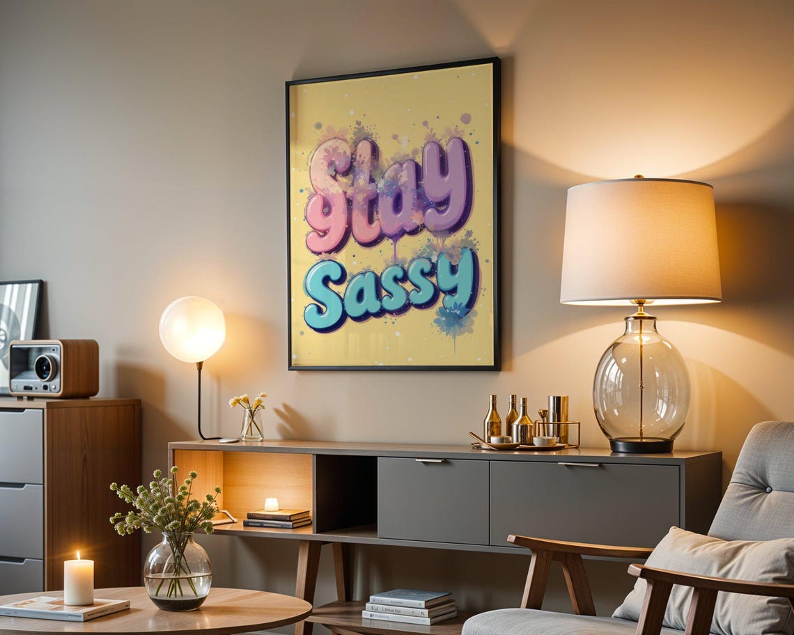Stay Sassy Colorful Dripping Graffiti Bubble Letter Quote Poster - Image 4