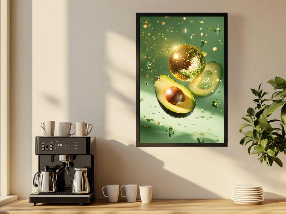 Glittering Gold Avocado Sparkle Modern Kitchen Artwork Poster - Image 2