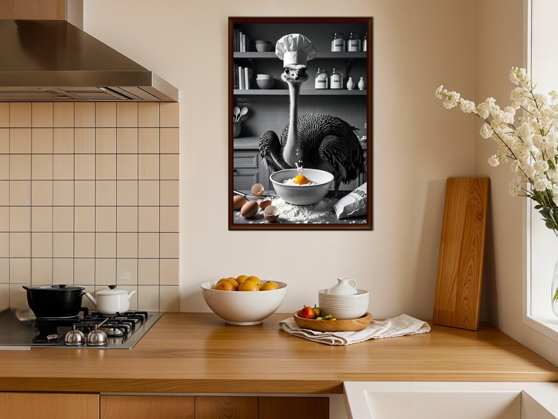 Funny Chef Ostrich Kitchen Art Ostrich Wall Art Chef Artwork Quirky Kitchen Decor Funny Animal Art Modern Kitchen Wall Decor - Image 4