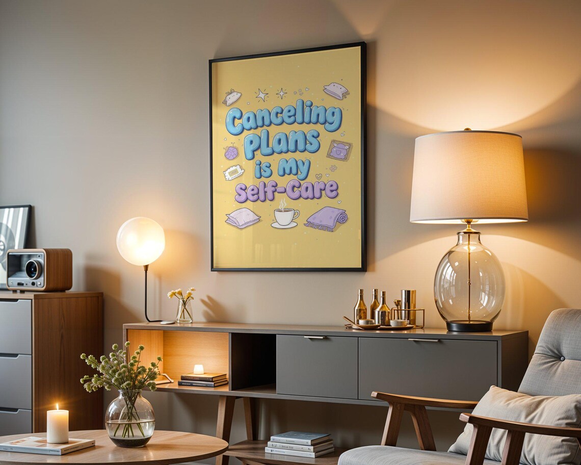 Canceling Plans Is My Self Care Cozy Homebody Doodle Quote Poster - Image 4