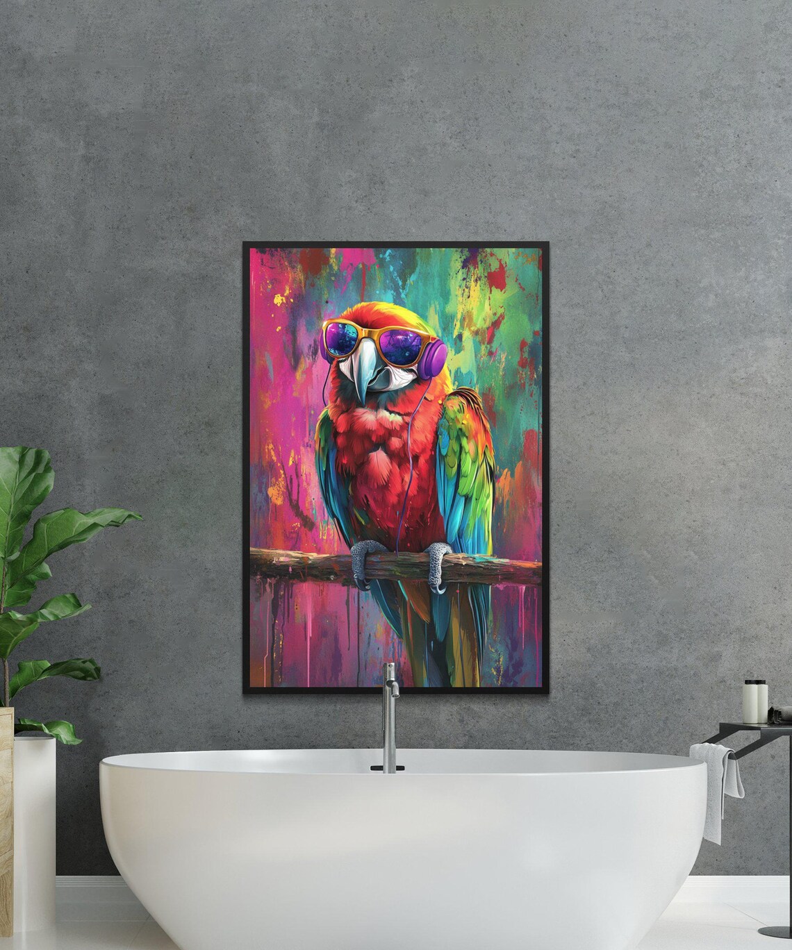 Scarlet Macaw With Orange Sunglasses and Headphones Art Poster - Image 4