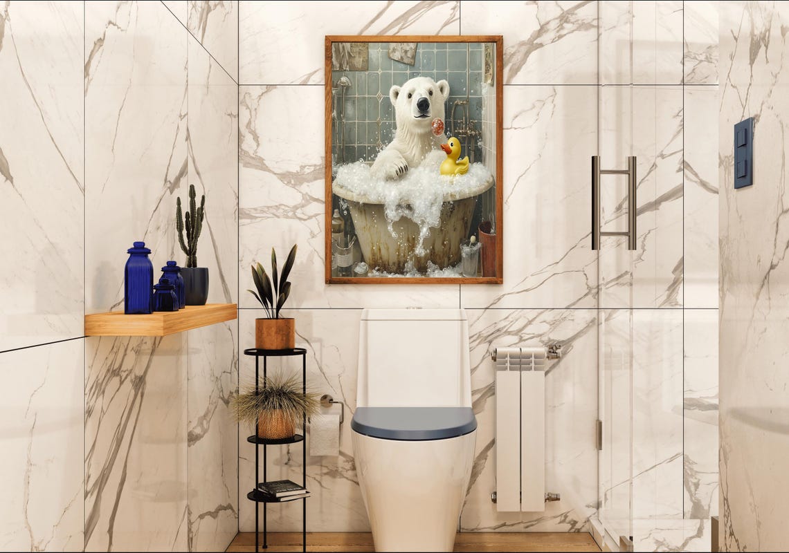 Polar Bear Splashing in a Vintage Bubble Bath with Rubber Duck Poster - Image 4