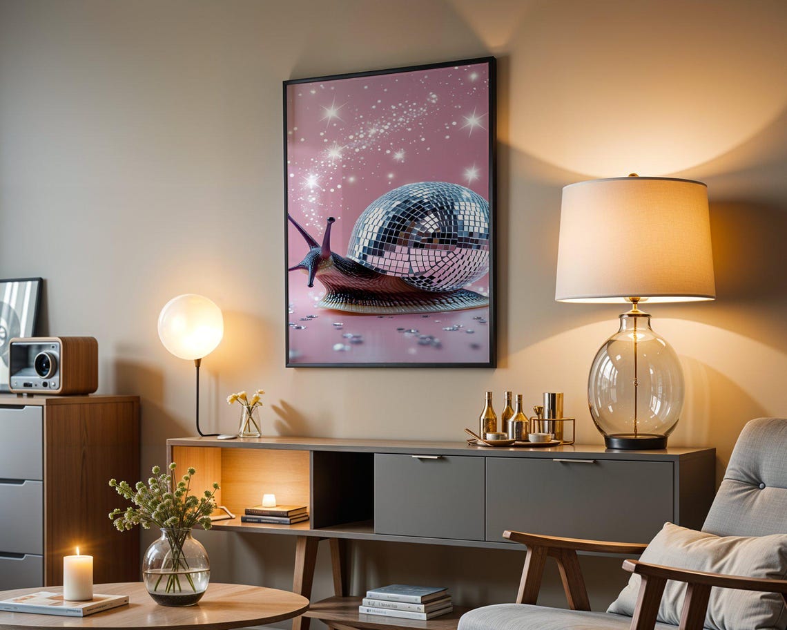 Snail With Disco Ball Shell Sparkling Pink Quirky Animal Poster - Image 4