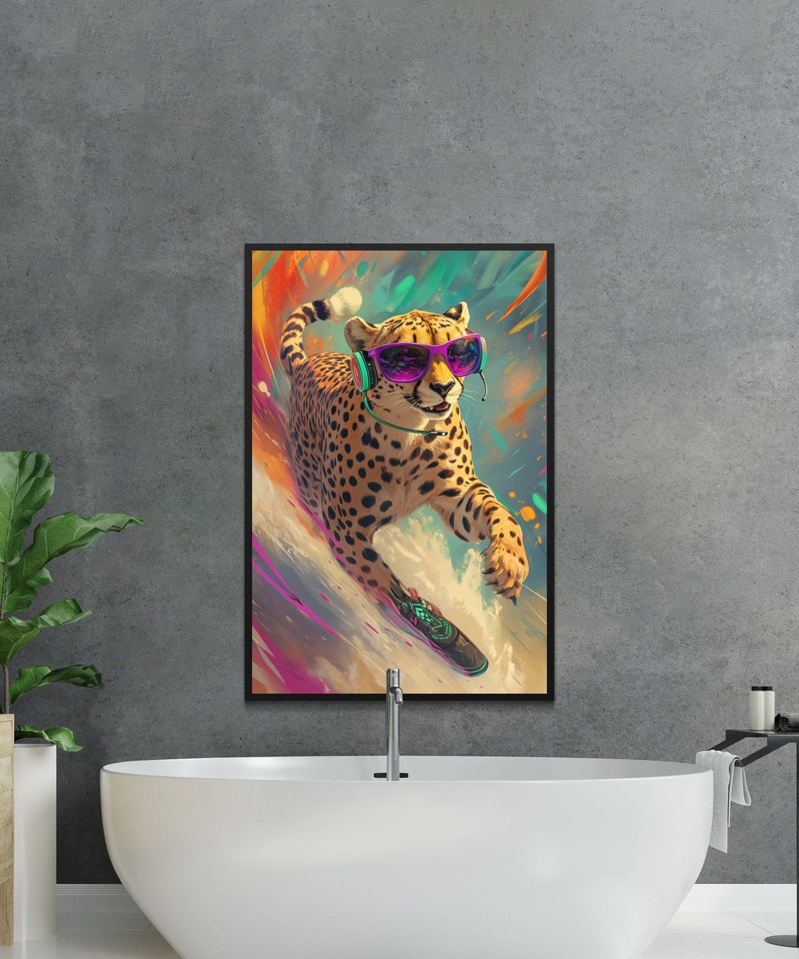 Cheetah In Sunglasses And Headphones Riding A Skateboard Poster - Image 4
