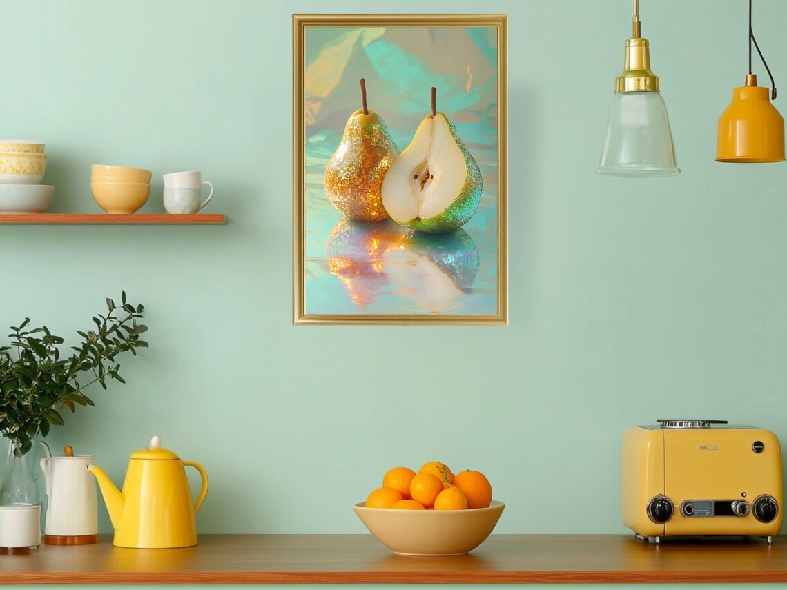 Pear Wall Art Modern Abstract Fruit Print Colorful Kitchen Decor Unique Food Art Vibrant Fruit Illustration Contemporary Art Piece - Image 3