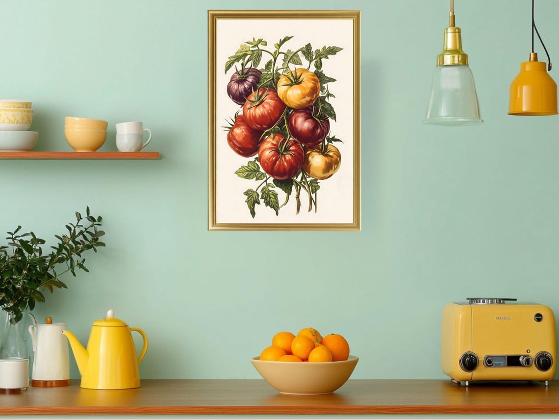 Heirloom Tomato Vine in Rich Colors Botanical Vegetable Kitchen Poster - Image 3