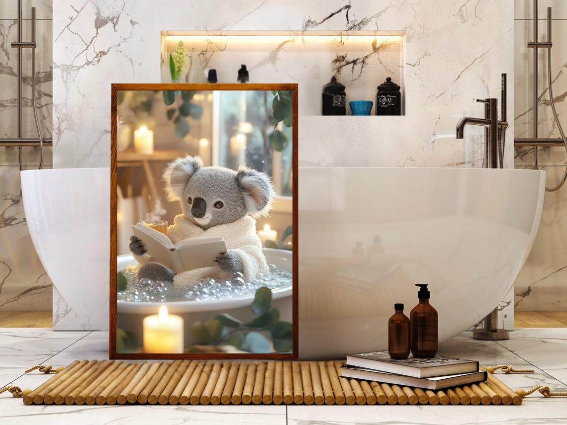 Koala in a Towel Reading a Book in a Warm Bubble Bath Poster - Image 5