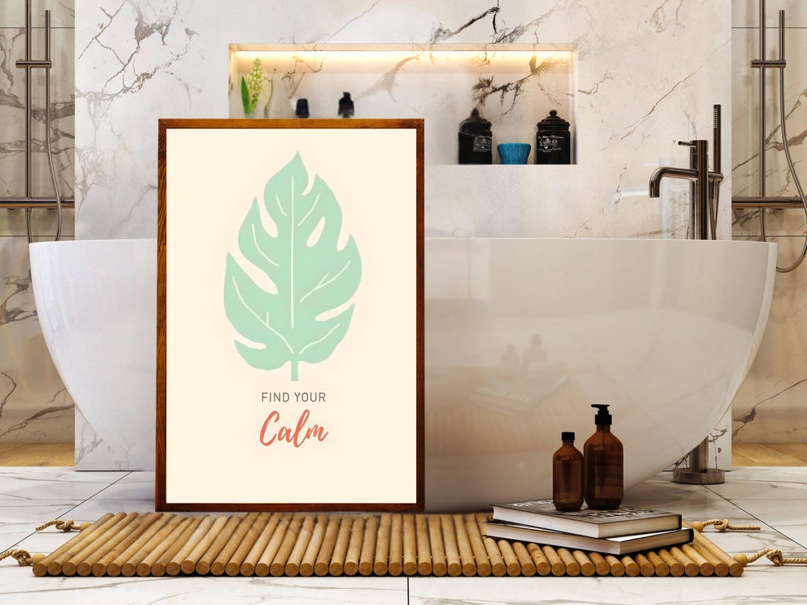 Find Your Calm Mint Monstera Leaf Boho Style Affirmation Quote Poster - Image 2