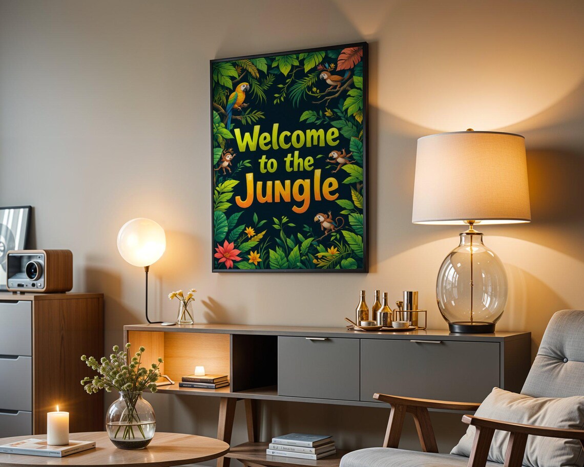 Welcome to the Jungle Tropical Parrot Monkey Nursery Kids Room Decor Poster - Image 4
