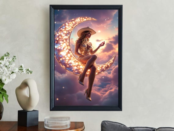 Mystical Moonlight Goddess Wall Art Enchanting Moon Glamour Decor Celestial Beauty Art Print Dreamy Fantasy Home Decor