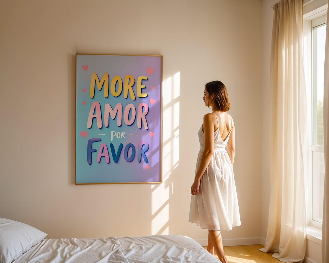 More Amor Por Favor Spanish Love Quote Pastel Gradient Heart Wall Art - Image 5