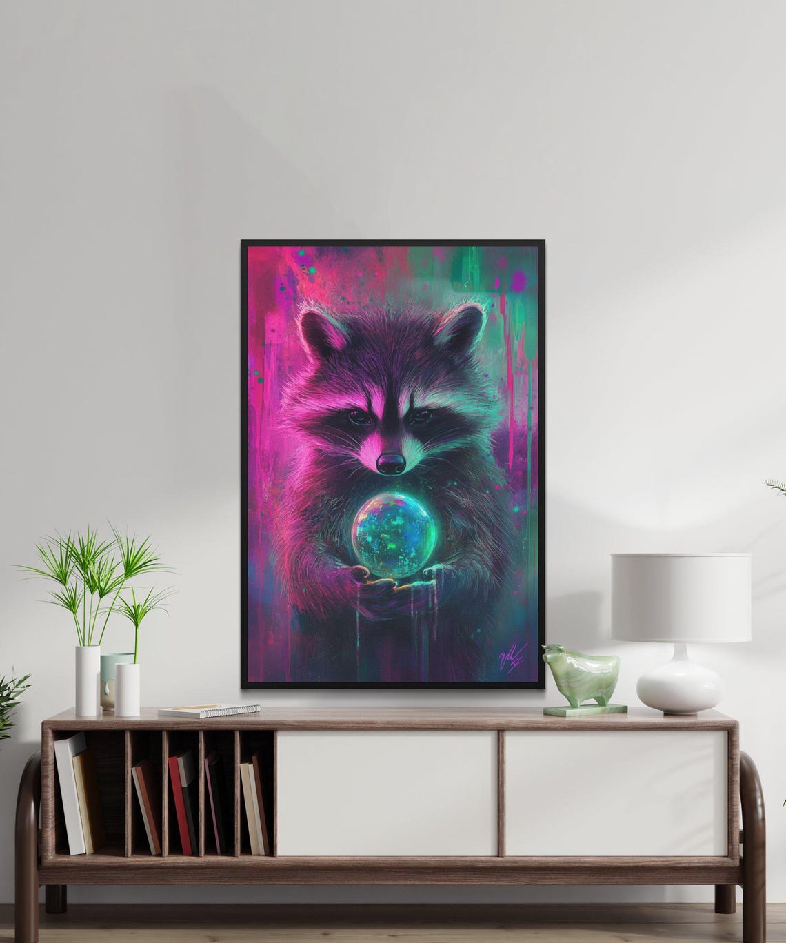 Neon Raccoon Holding A Glowing Galaxy Orb In Pink And Teal Poster - Image 5