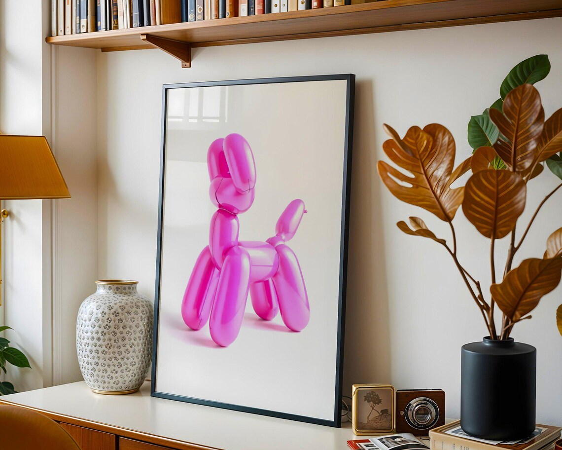 Pink Balloon Dog Pop Art Sculpture Modern Kids Room Wall Art - Image 5