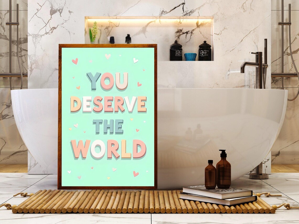 You Deserve the World Pastel Typography Positive Quote Poster - Image 2