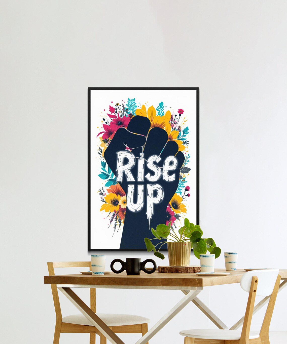 Rise Up Raised Fist With Colorful Floral Bloom Empowerment Poster - Image 2