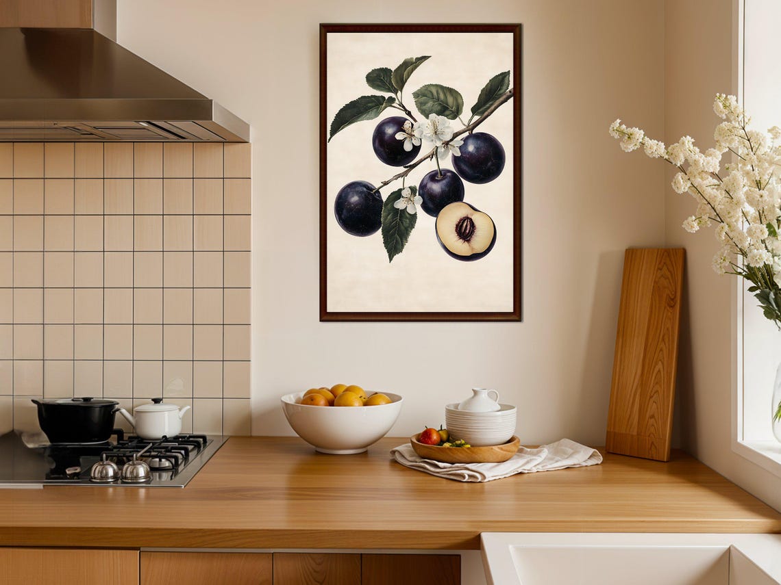 Vintage Plum Branch with Blossoms and Fruit Botanical Kitchen Poster - Image 4