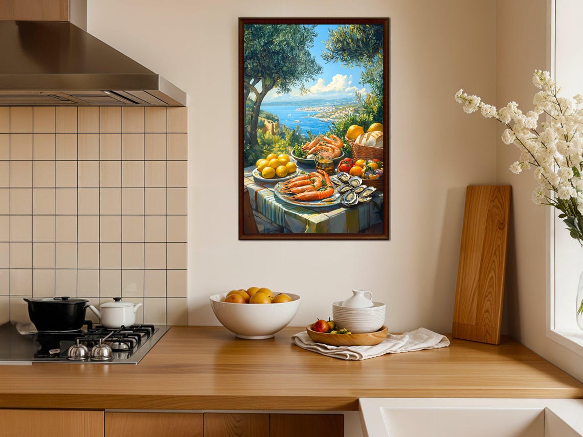 Mediterranean Coastal Seafood Feast Overlooking the Bay Dining Poster - Image 4