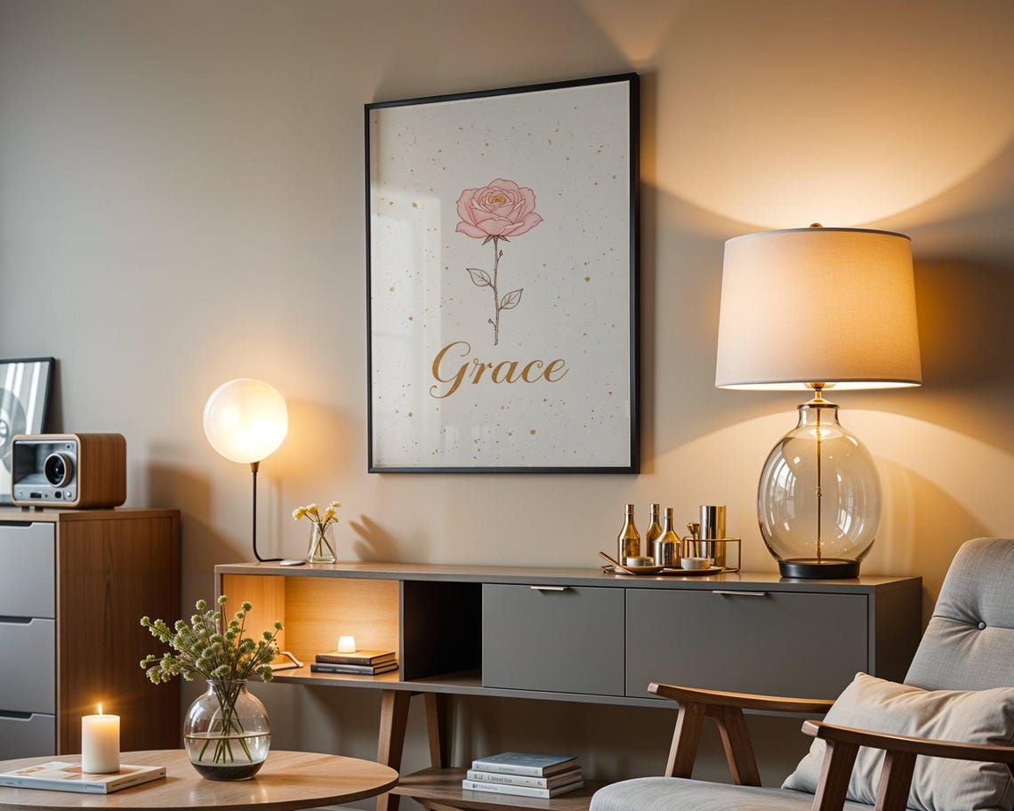 Grace Pink Rose Single Stem Minimalist Botanical Floral Decor Print - Image 4