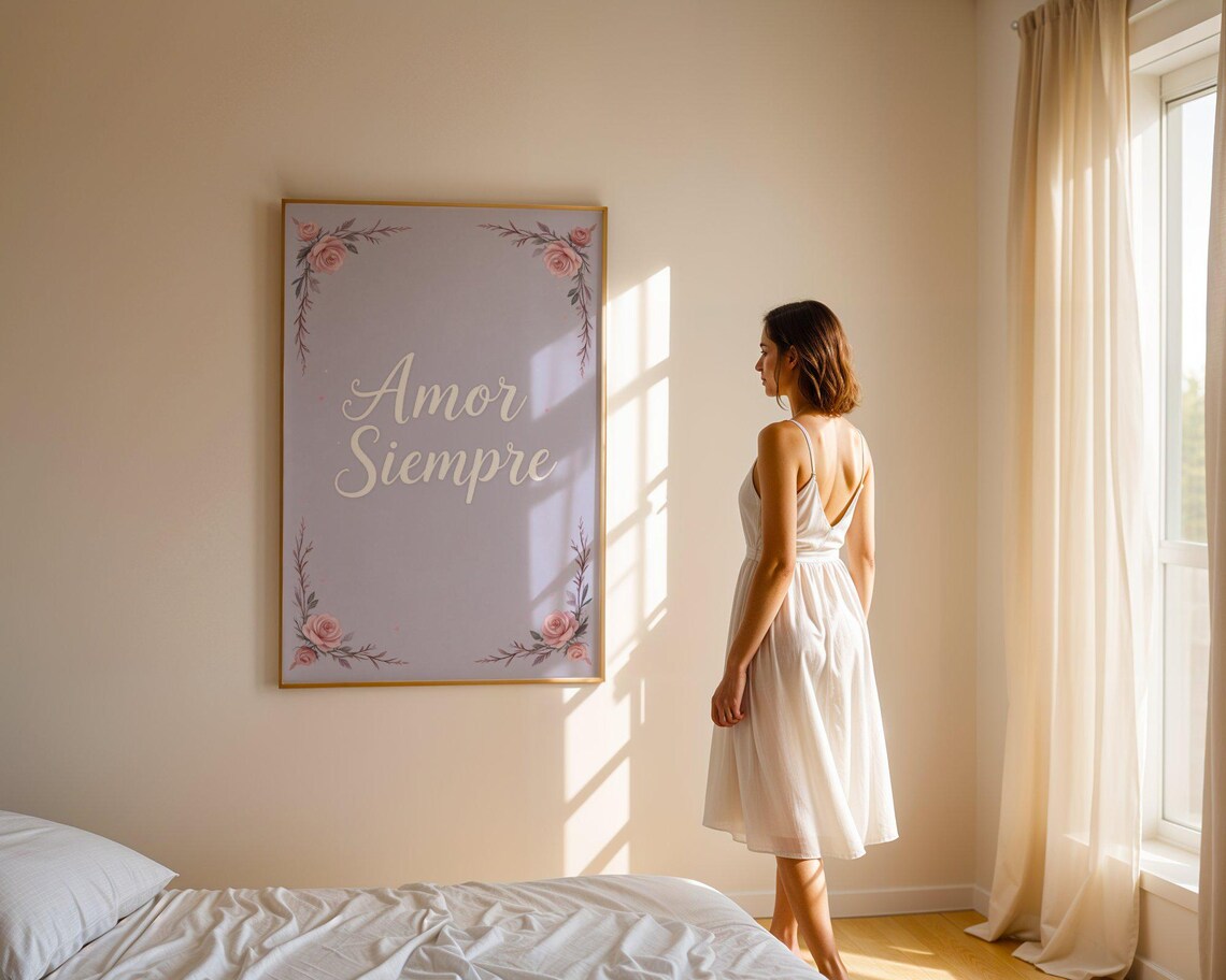 Amor Siempre Spanish Love Quote With Roses On Lavender Floral Wall Art - Image 5
