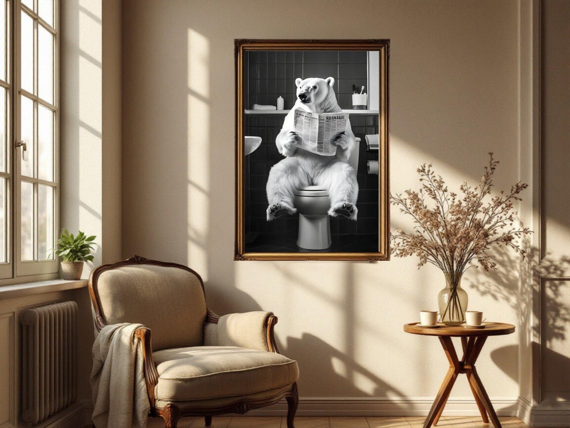 Polar Bear Reading Newspaper While Sitting on the Toilet Poster - Image 4