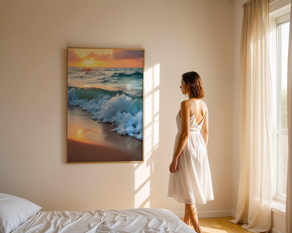 Ocean Wave White Foam Breaking at Golden Sunset Beach Poster - Image 4