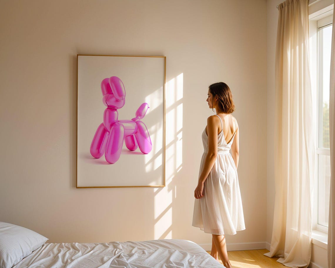 Pink Balloon Dog Pop Art Sculpture Modern Kids Room Wall Art - Image 4