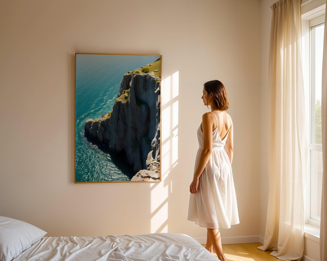 Dramatic Ocean Cliff Overlooking Turquoise Water Aerial Poster - Image 4
