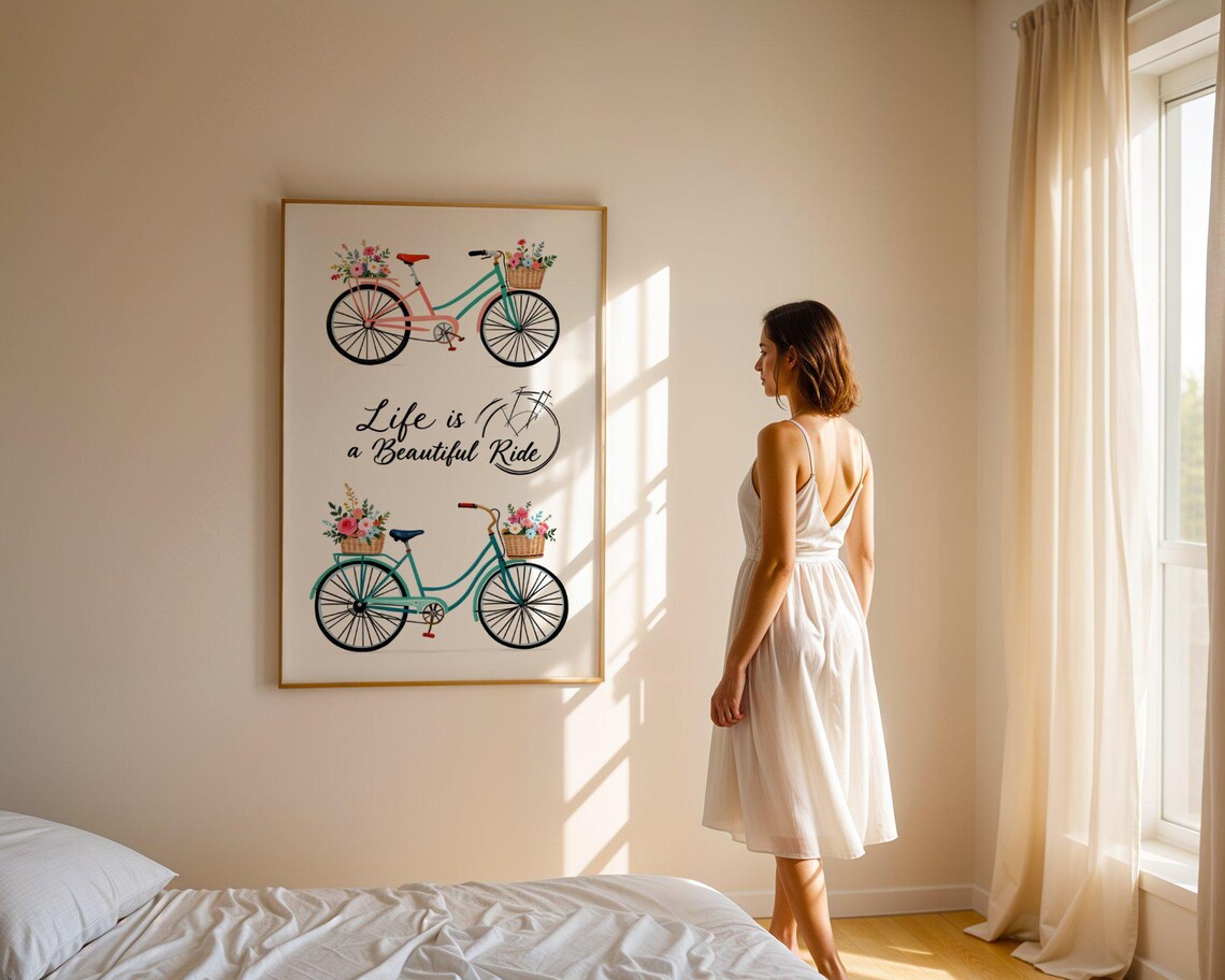 Life Is a Beautiful Ride Pastel Floral Bicycle Quote Poster for Home - Image 4