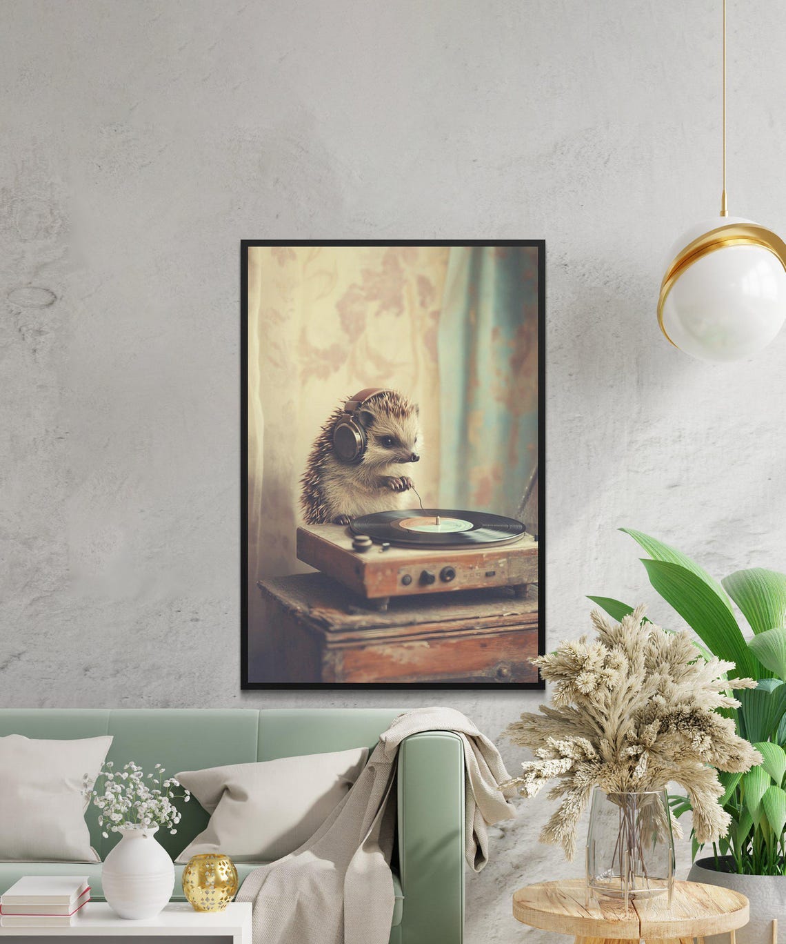 Hedgehog DJ Headphones Vinyl Record Player Funny Music Art Print - Image 2
