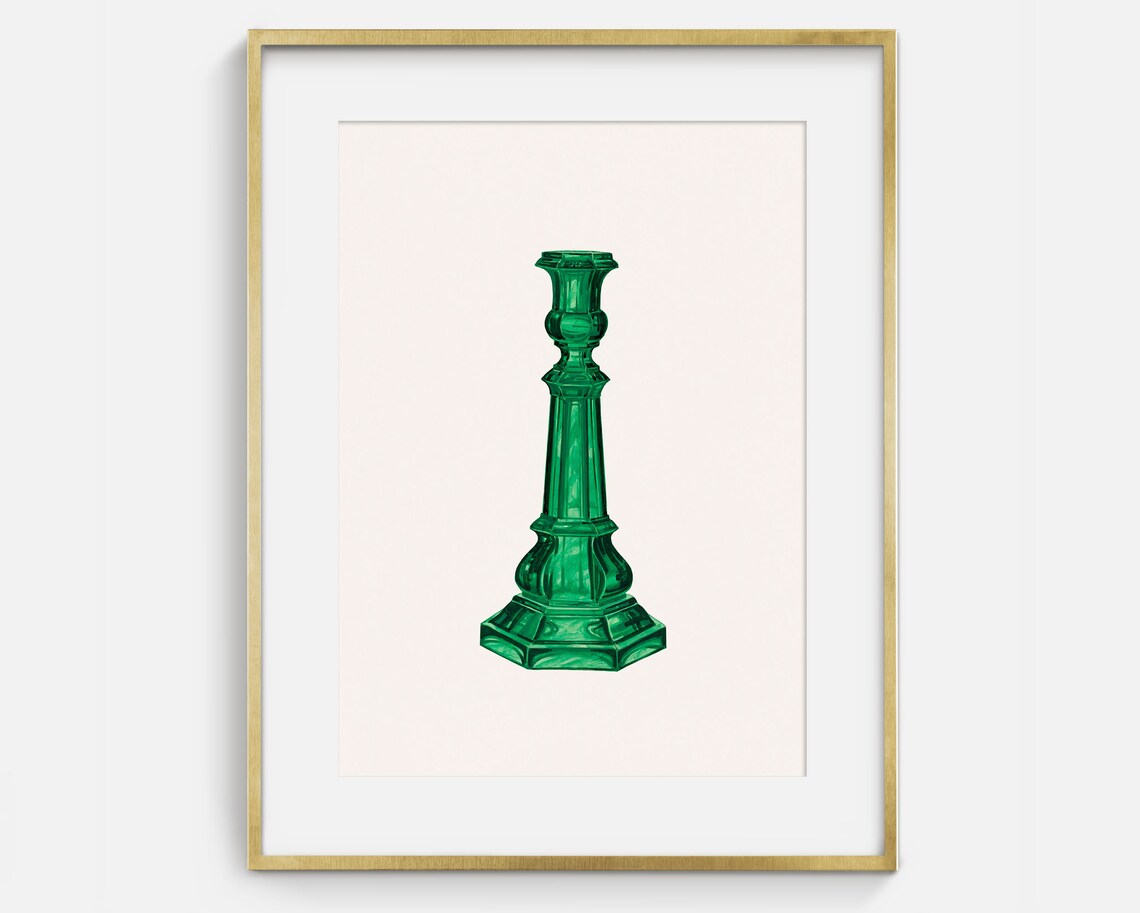 Vintage Green Glass Candlestick Sketch Art Print - Image 2