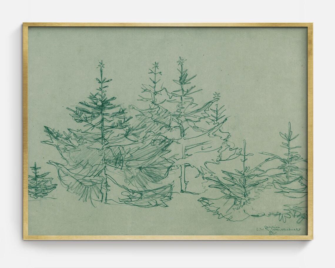 Evergreens Vintage Christmas Trees, Antique Drawing