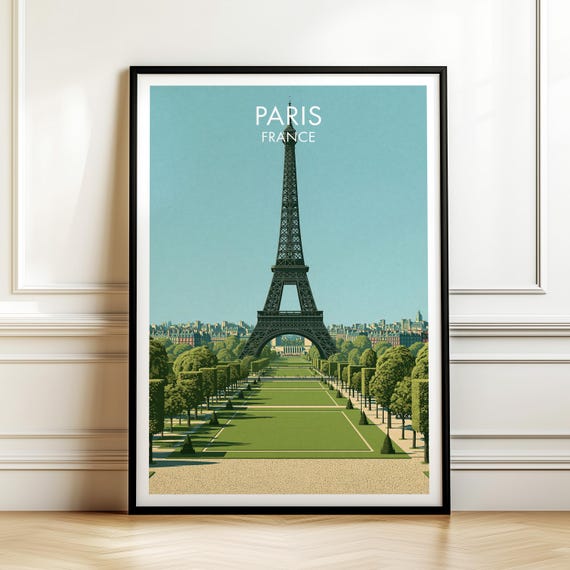 Eiffel Tower Paris France Travel Poster Vintage Cityscape Wall Art Print