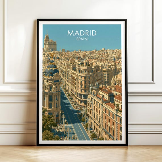 Madrid Spain Travel Poster Vintage Europe Cityscape Wall Art Print For Home Decor