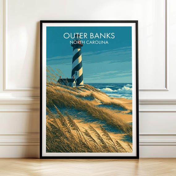 Cape Hatteras Light Outer Banks North Carolina Poster Vintage Travel Wall Art Decor Usa Cityscape Print