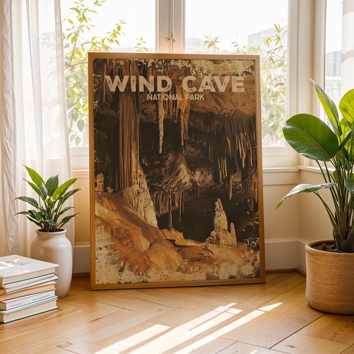 Wind Cave National Park Poster Vintage Cave Stalactite Travel Scenic Art