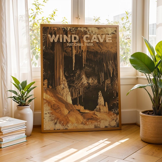 Wind Cave National Park Poster Vintage Cave Stalactite Travel Scenic Art
