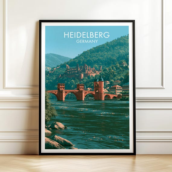 Heidelberg Germany Travel Poster Vintage Europe Cityscape Wall Art Print For Home Decor