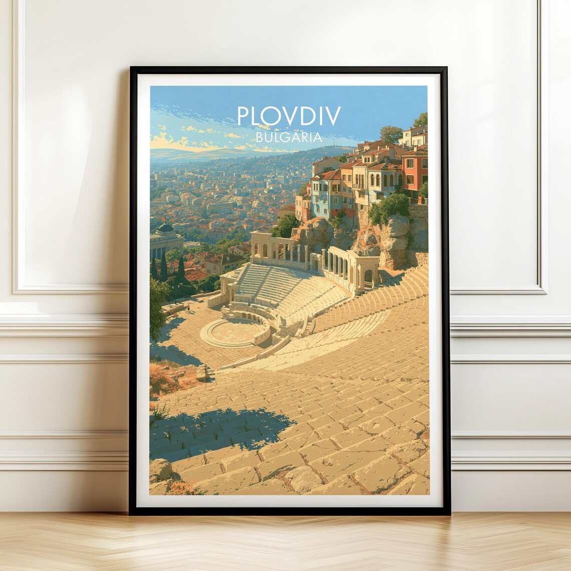 Plovdiv Bulgaria Roman Amphitheater Old Town Vintage Travel Poster