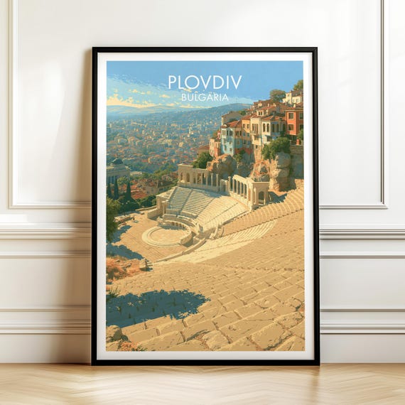 Plovdiv Bulgaria Travel Poster Vintage Europe Cityscape Wall Art Print For Home Decor