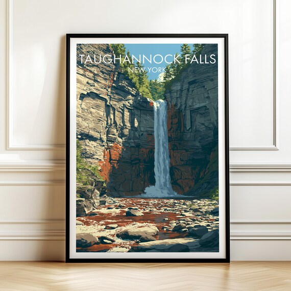 Taughannock Falls New York Gorge Waterfall Vintage Travel Poster
