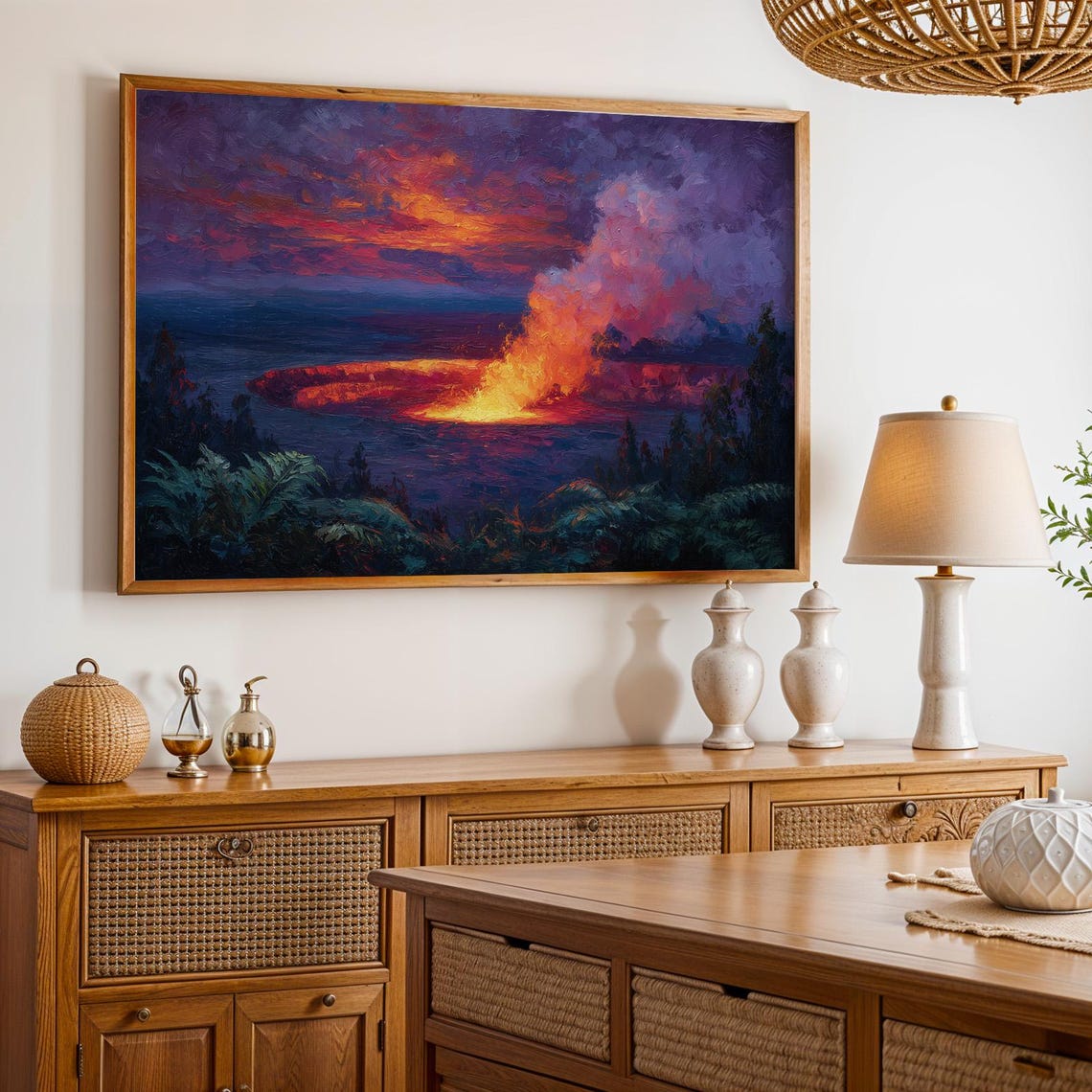 Hawaii Volcanoes Lava Glow Eruption Night Dramatic Art Poster