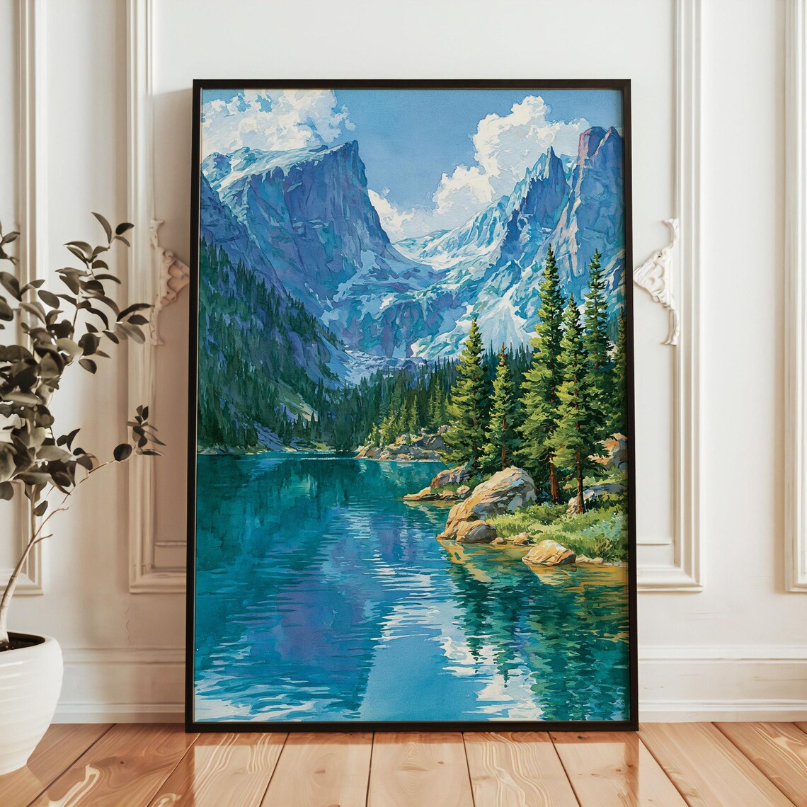 Rocky Mountain National Park Alpine Lake Peaks Watercolor Poster