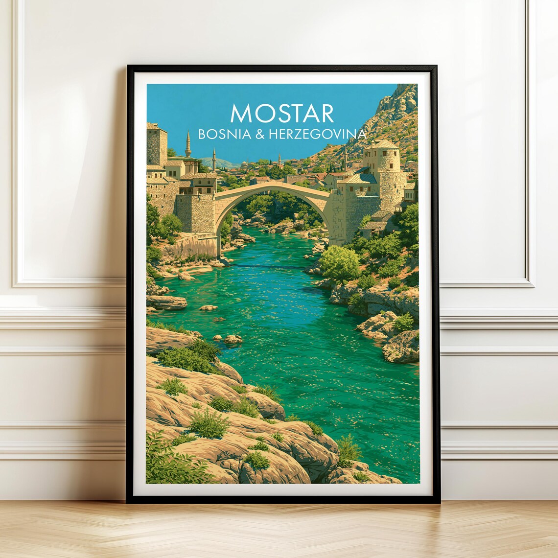 Mostar Bosnia Herzegovina Vintage Travel Poster