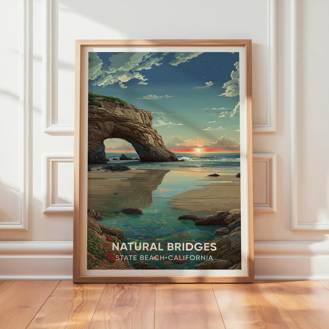 Natural Bridges State Beach California Sunset Coast Travel Poster